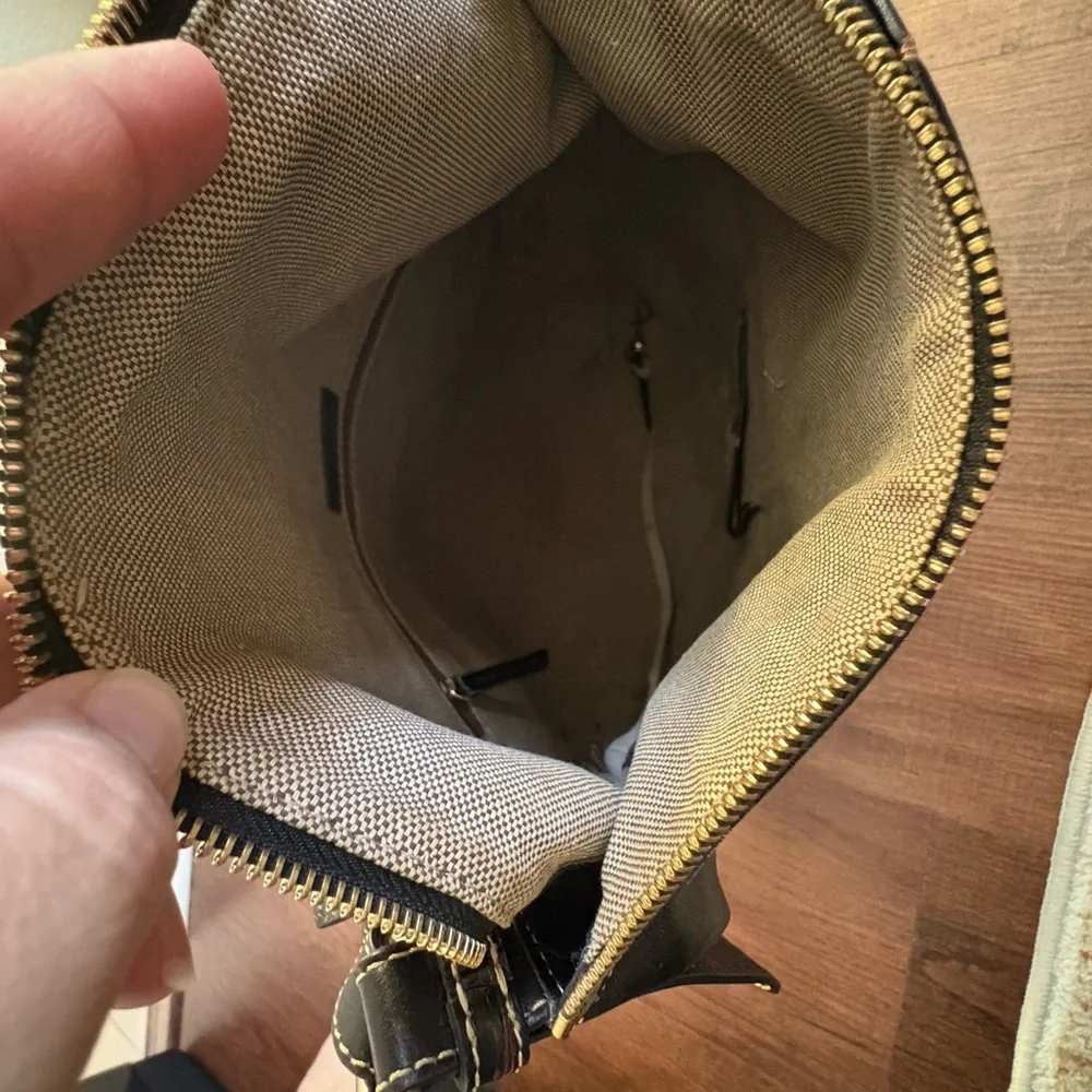 Dooney & Bourke Embossed Leather Hobo Shoulder Bag Brown Zip Pocket - Picture 4 of 10
